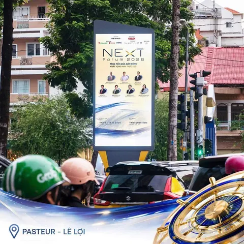 NExT Forum 2026 on an LED screen at Pasteur – Lê Lợi